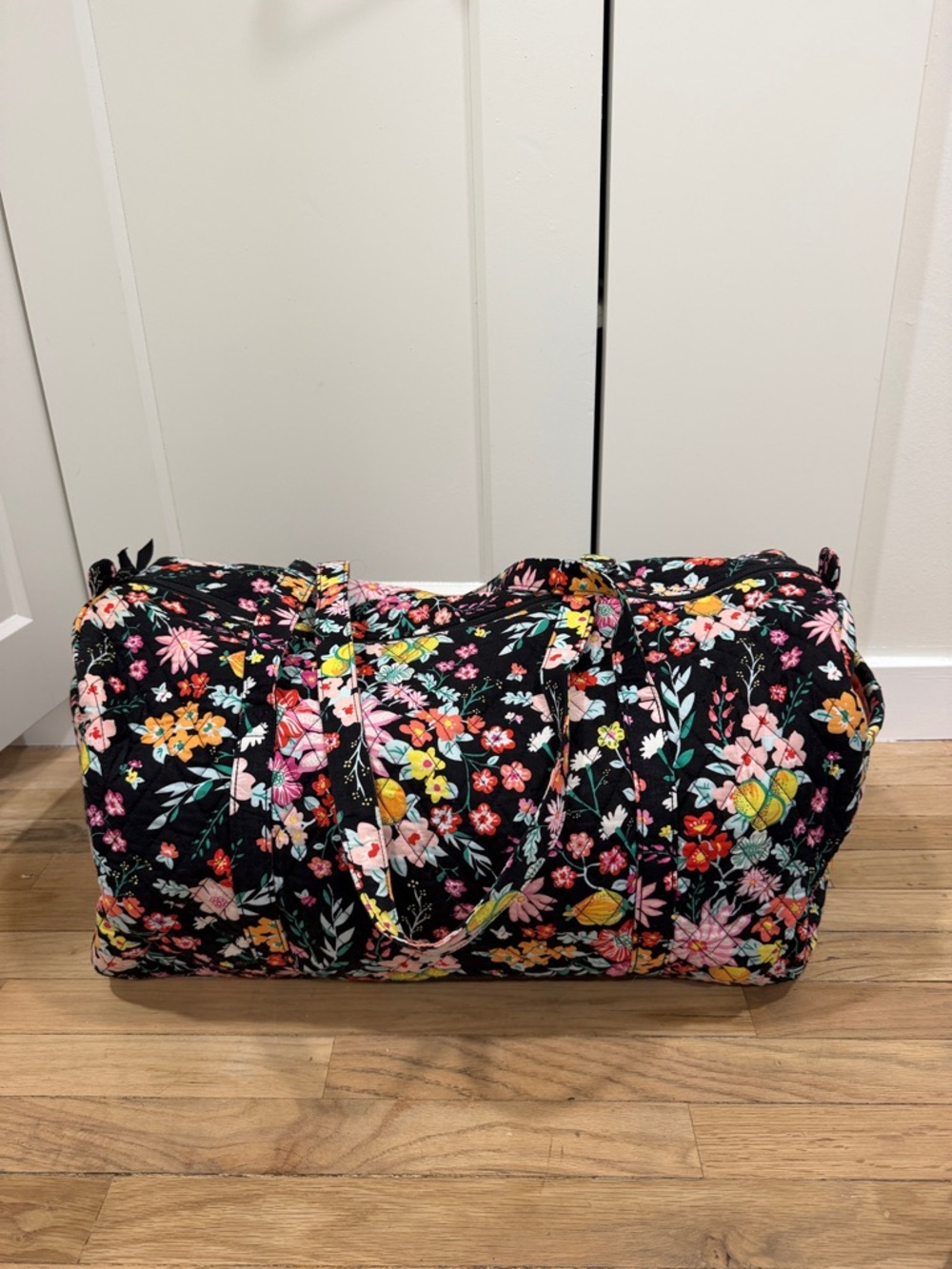 Floral Quilted Black Weekender Bag